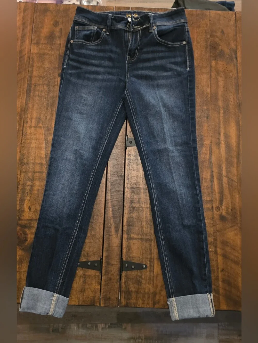 Indigo Rein Dark Blue Boyfriend Jeans with Rolled Cuffs